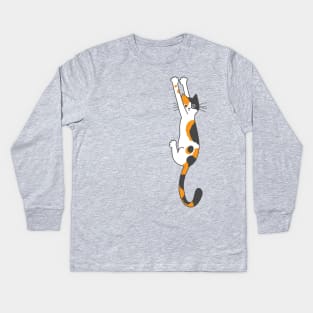 Calico Cat Hanging On Kids Long Sleeve T-Shirt